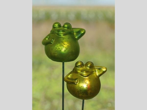 Frosch Froggy Gartenstab 2fb Grüntöne sort. D15 H15 L120cm