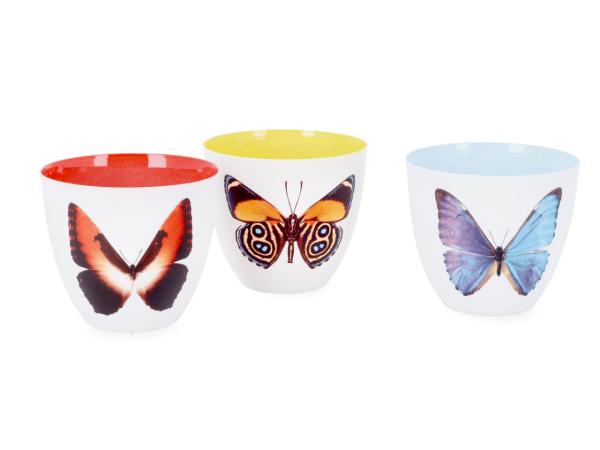 Teelicht Porzellan Slimline Motiv Schmetterling outside - inside coloriert gelb/bl/or 3fb sort. D9 H8cm