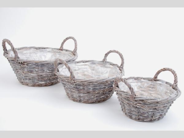 Korb rund Draht-Weide Whitewashed m Henkel   D20 H9cm