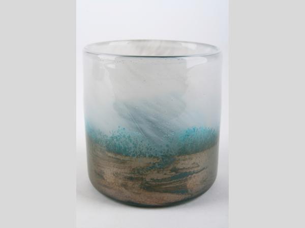 Glas Zylinder Areem dickwandig Farbverlauf weiss-bronce handmade   D10 H10cm