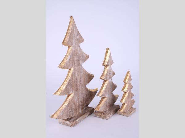 Tannenbaum Holz m Schlagmetall Gold   B13,5 T5 H18cm