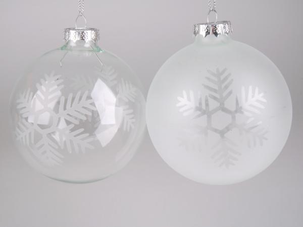 Kugel Glas Schneeflocke 2Mod klar-frost   D8cm