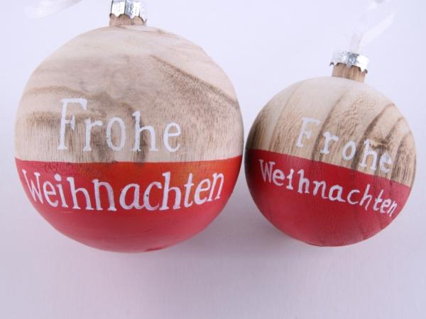 Weihnachtskugel Holz Frohe Weihnachten 2tone natur-rot   D5cm