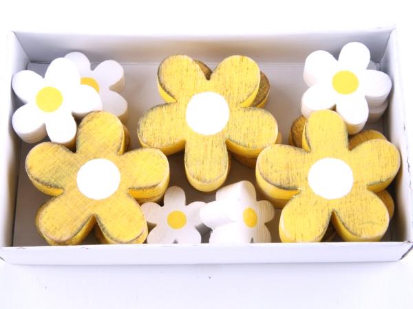 Blüten Holz Box 12 St gelb-weiss sort D3+5cm mix