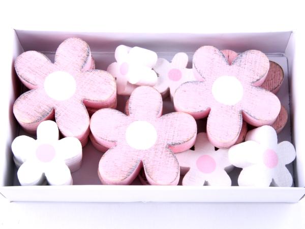 Blüten Holz Box 12 St weiss-rosa sort. D3+5cm mix