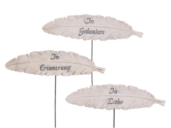 Feder am Stab mit Spruch - 3 Modelle - In Erinnerung / In Liebe / In Gedanken B4,5 T0,7 L16cm