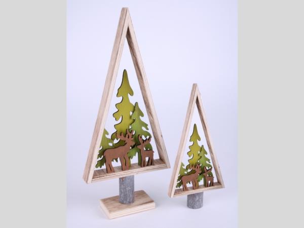 Deko Tannenbaum Holz Waldmotiv Tanne-Hirsch   B14 T5 H32cm