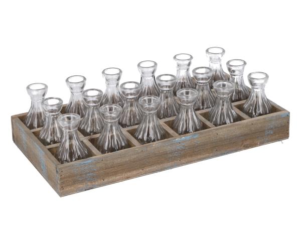 Tablett Holz Vasen x18 (Vase D6H11)   B44 T23 H13cm