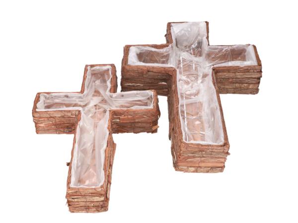 Pflanzkreuz Rindenstreifen Set2 natur B27/39 L43/56 H7/9cm