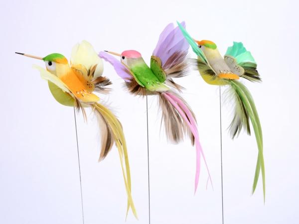 Kolibri a Draht 3fb grn-ge-rosa  B9 L15 L25cm