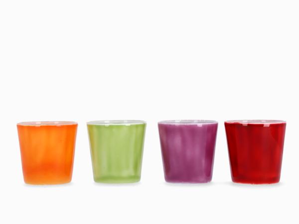 Teelicht Glas Emaille 4fb sort   D6 H7cm