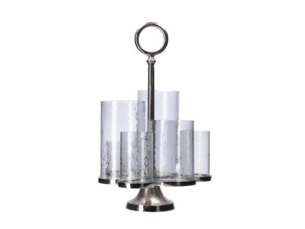 Windlicht Glas x6 a Halter Aluguss   D38 H65cm