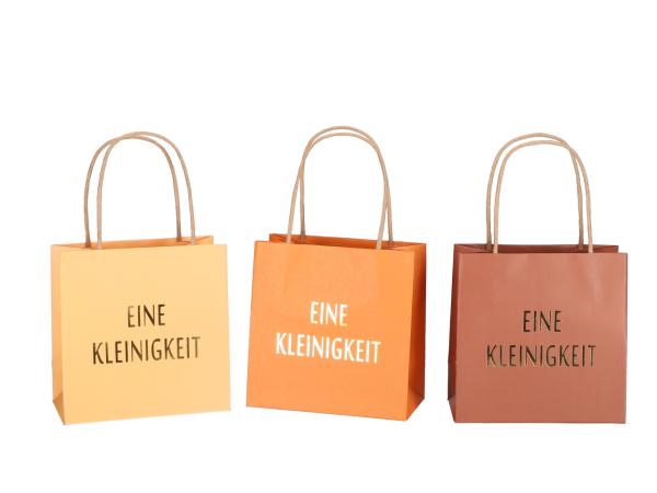 Geschenktüte bedruckt "Eine Kleinigkeit" 3fb sort apricot-or-braun B16 T8 H16cm