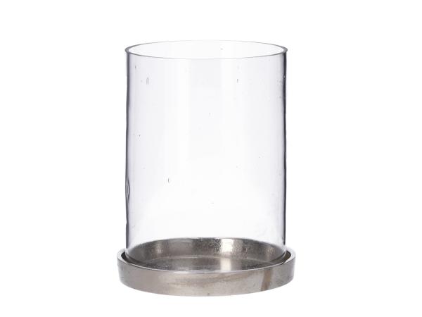 Teelichthalter x1 Aluguss m 1 Zylinderglas   D11 H15cm