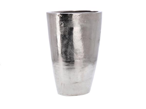 Vase Jardiniere oval hoch Aluguss vernickelt   B39 T21 H56cm