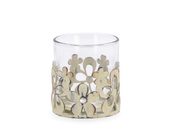 Teelicht Glas-Blech Blütenmotiv   D7 H8,5cm