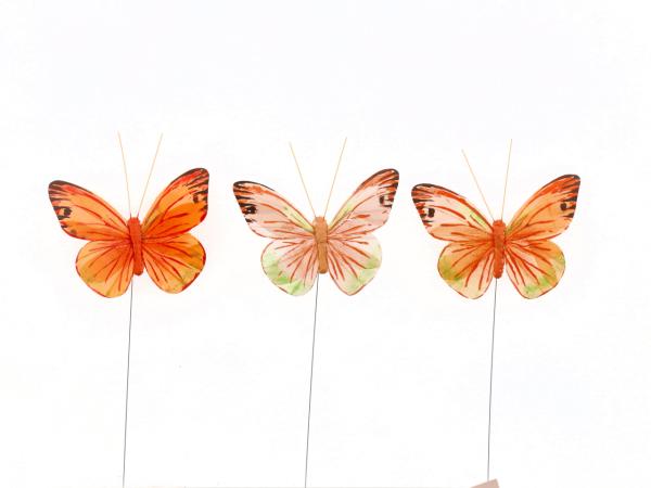 Schmetterling Feder 3tone pastell a Draht D9,5cm