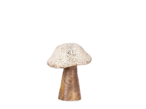 Pilz Mangoholz Kappe Glasglitter antik D9 H11cm