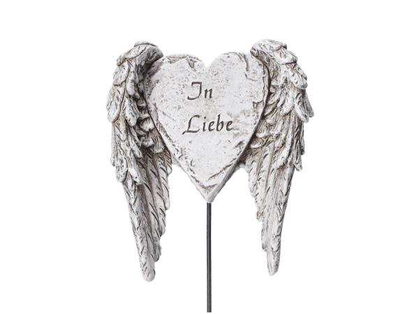 Herz m Flügel Spruch "In Liebe" a Draht silberfinish  B7 H9 (Draht 15cm)