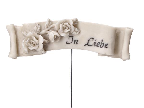 Band m Rosen Spruch "In Liebe" a Draht  B13 H3 (Draht 15cm)