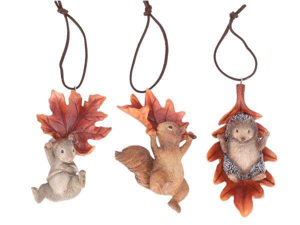 Hänger Herbst 3Mod Blatt Maus-Igel-Eichhörnchen  B6-7 T3,5-4,5 H10-12cm