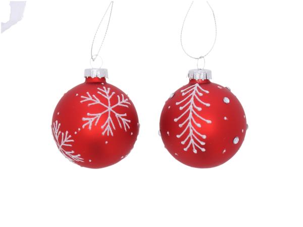 Glaskugel Dekor Schneeflocke-Tanne  D6cm