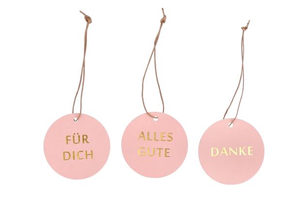 Label Anhänger bedruckt 3 Sprüche "DANKE", "ALLES GUTE", "FÜR DICH" 48Stück/Set  D6cm