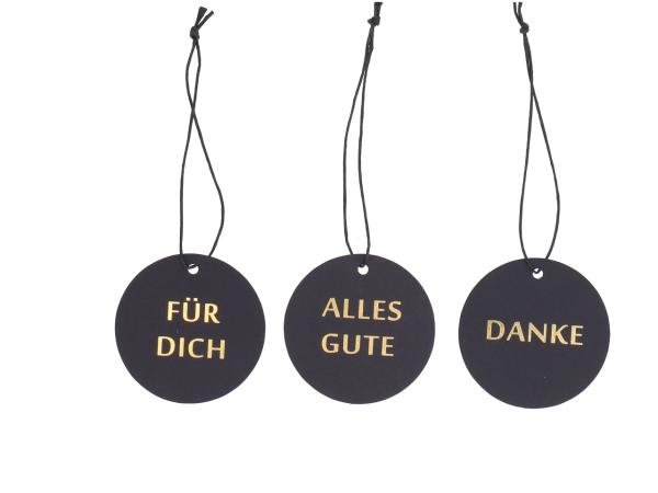 Label Anhänger bedruckt 3 Sprüche "DANKE", "ALLES GUTE", "FÜR DICH" 48Stück/Set  D6cm