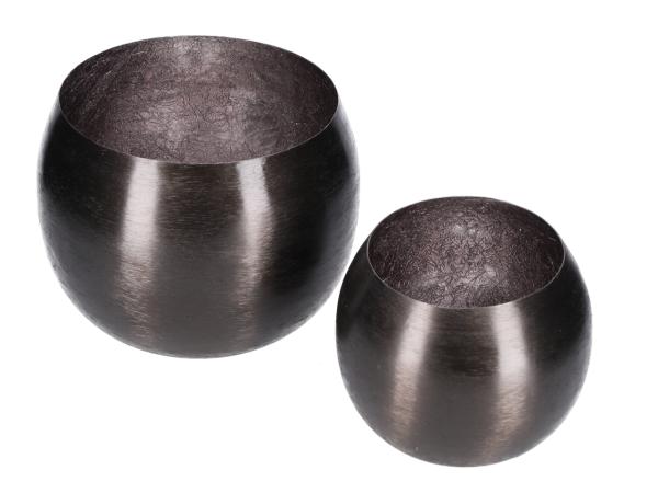 Kugeltopf Metall gebürstet (innen silber) Set2
 D15/20 H12,5/15cm