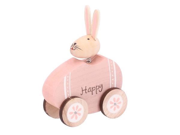 Hase im Ei-Auto Holz L13 T4 H9,5cm