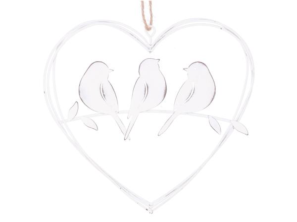 Herz Blech m Vogelgruppe z Hängen D18cm
