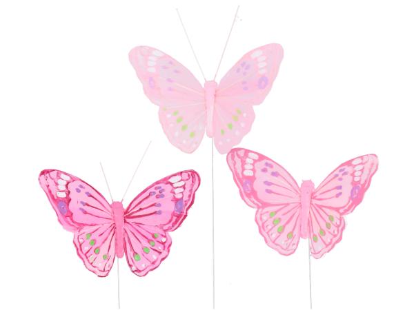 Schmetterling Feder a Draht 3fb rosa sort  B10cm
