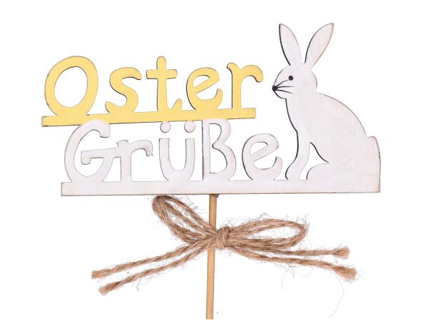 Stecker Hase m Spruch "Oster Grüße" Holz B13 T0,5 H26cm