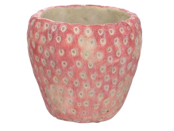 Topf Erdbeere Cement handgemalt D20,5 H19cm