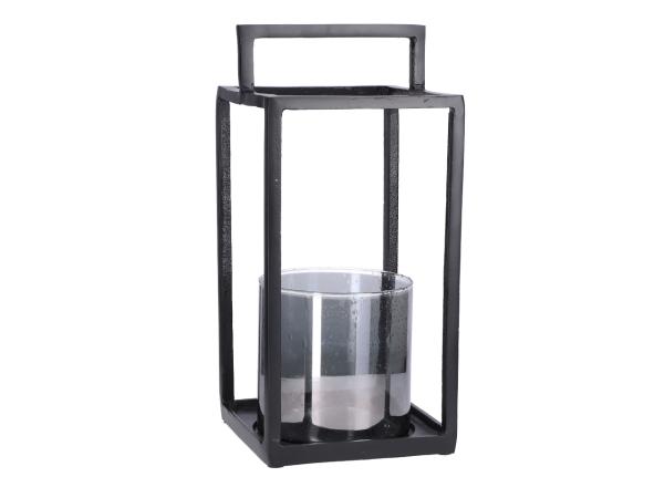 Laterne Metall mit Zylinderglas bubble smoke  D19 H40cm (Glas D15H15cm)