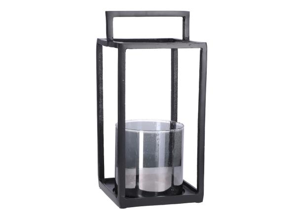 Laterne Metall mit Zylinderglas bubble smoke  D19 H40cm (Glas D15H15cm)