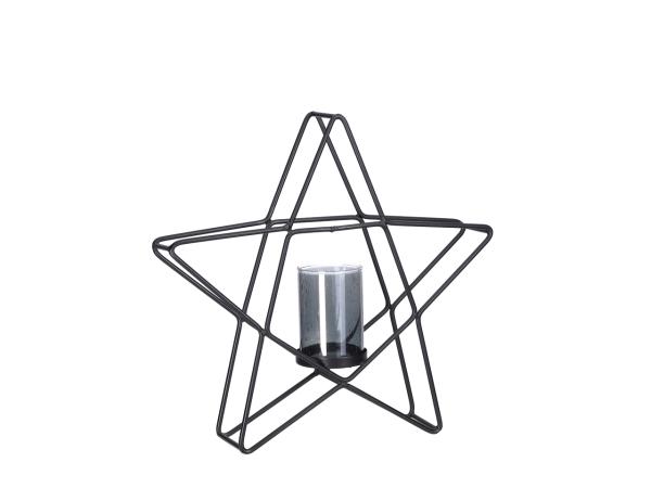 Windlicht Stern 3D Metalldraht mit Teelichtglas smoke  