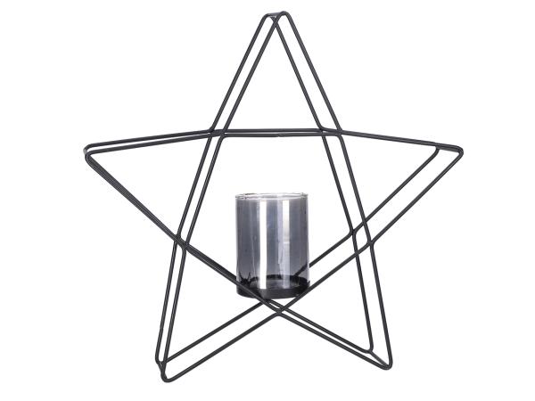Windlicht Stern 3D Metalldraht mit Teelichtglas smoke  D50 T10 H49cm