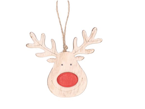 Hänger Rentier Red Nose Holz  D12 T1,2cm