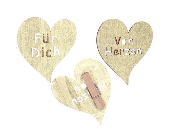 Spruchherz a Holzklammer 2Mod  Für Dich - Von Herzen  D6cm