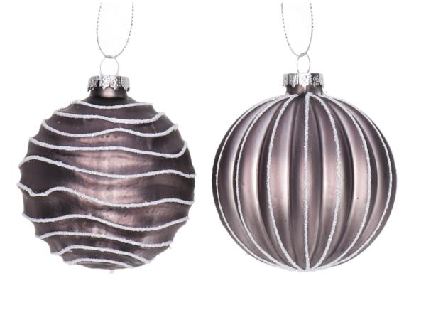 Weihnachtskugel Glas Pivot 2Mod Linie Eisglitter  D8cm