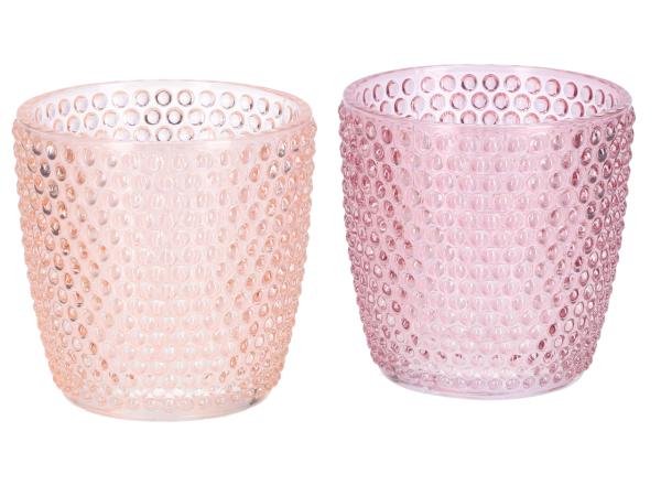 Teelichtglass Dots 2fb melone-rosa gemischt  D9 H9cm