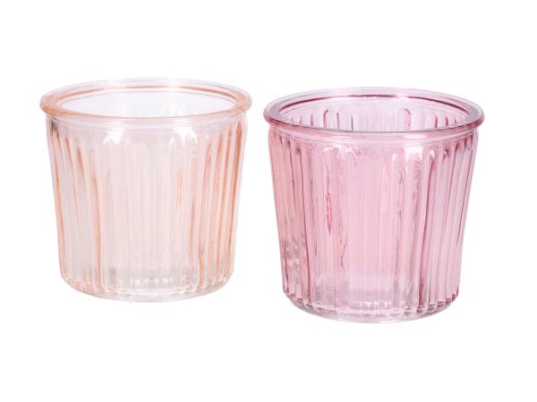 Kübel Glas Rille 2fb melone-rosa gemischt  D11,5 H10cm