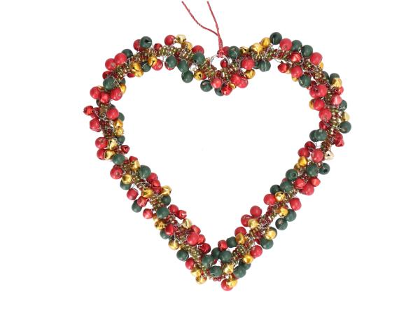Herz Perlen Holz Glöckchen z Hängen  D16cm