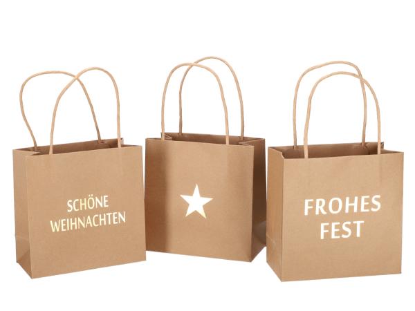 Geschenktüte bedruckt 3 Mod "FROHES FEST", "SCHÖNE WEIHNACHTEN", Stern B16 T8 H16cm