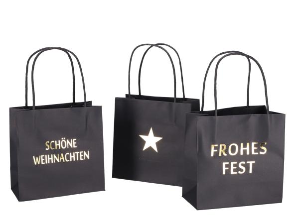 Geschenktüte bedruckt 3 Mod "FROHES FEST", "SCHÖNE WEIHNACHTEN", Stern B16 T8 H16cm