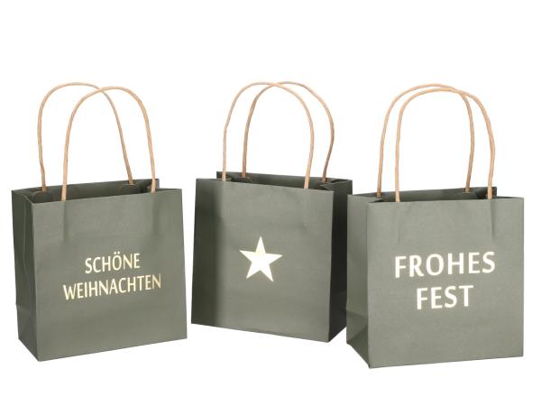 Geschenktüte bedruckt 3 Mod "FROHES FEST", "SCHÖNE WEIHNACHTEN", Stern B16 T8 H16cm