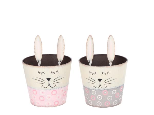 Topf Blech Hase 2Designs sortiert D(6,5)9 H14,5cm