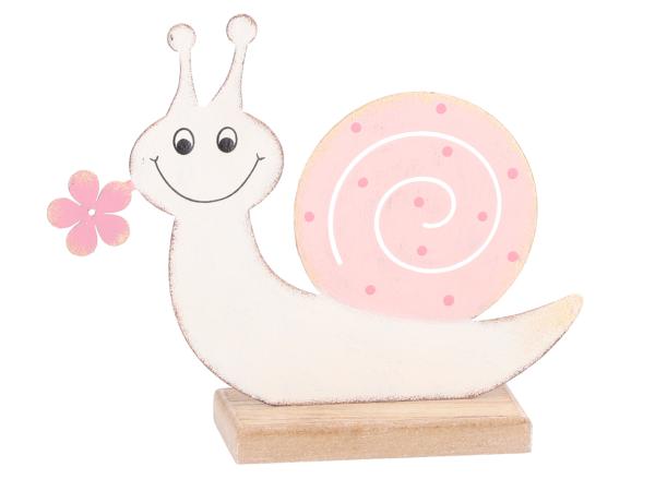 Schnecke Blech a Holzsockel B14 T4,5 H18cm