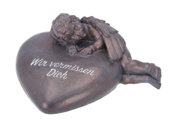 Herz m Engel liegend Spruch "Wir vermissen Dich" Polyresin Broncefinish B20,5 T15 H8,6cm